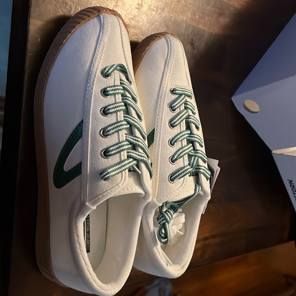 Tretorn White and Green Sneakers